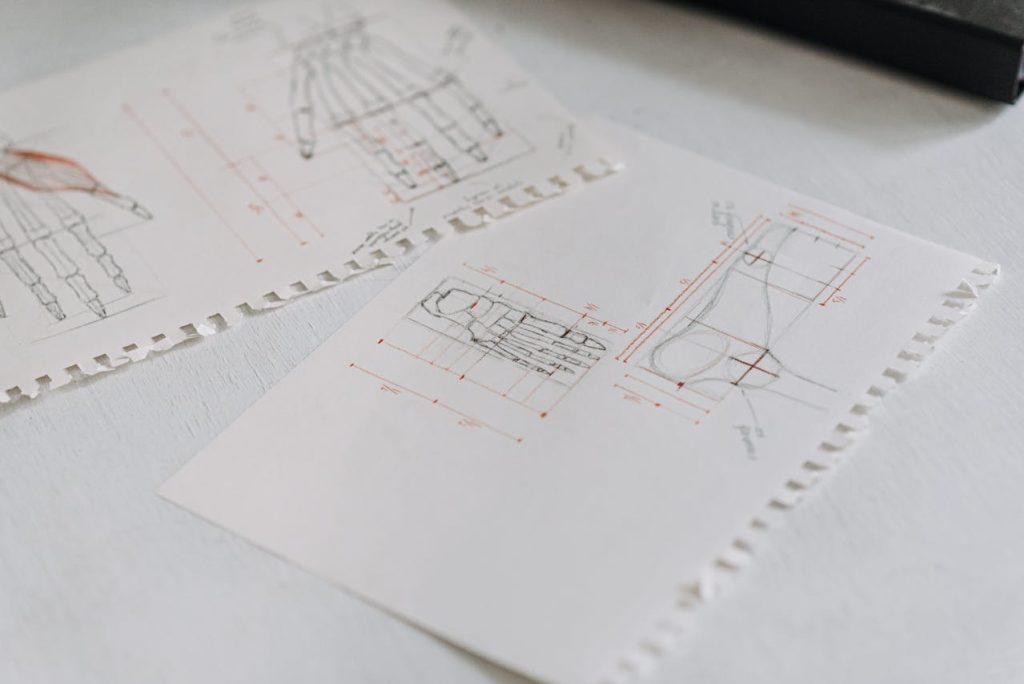Technical product drawings with dimensional details showcasing early-stage concept design for industrial manufacturing